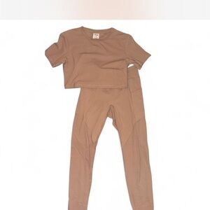 Whitney Simmons Gymshark Beige Activewear Top and Bottoms Set